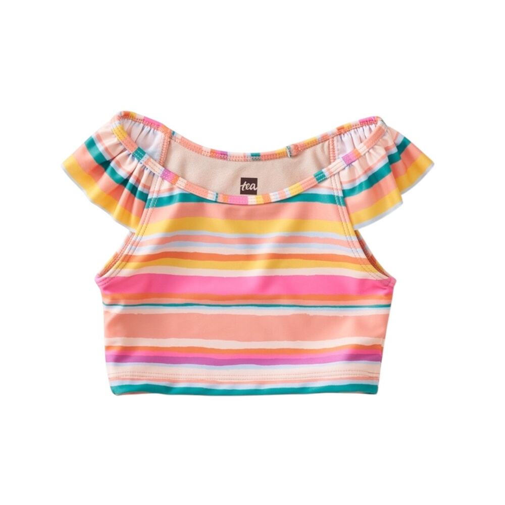 NEW Tea Collection Island Sunset Stripe Ruffle Tankini Swim Top size 2